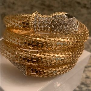 Not Rated Gold Coiled Snake Bracelet with Crystal Head